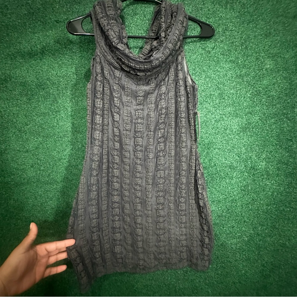 Charcoal Gray Sleeveless Cable Knit Cowl Neck grunge dress NWT
